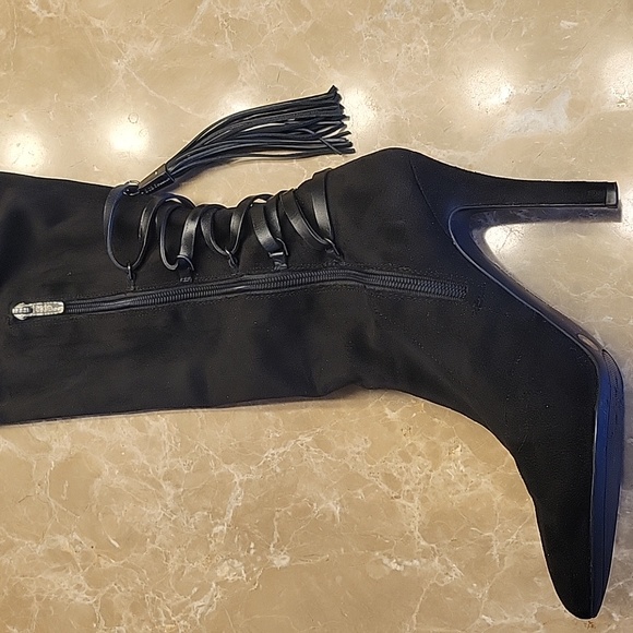 BCBGeneration Black Suede Corseted OTK Boots, Sz 8 - Picture 4 of 16